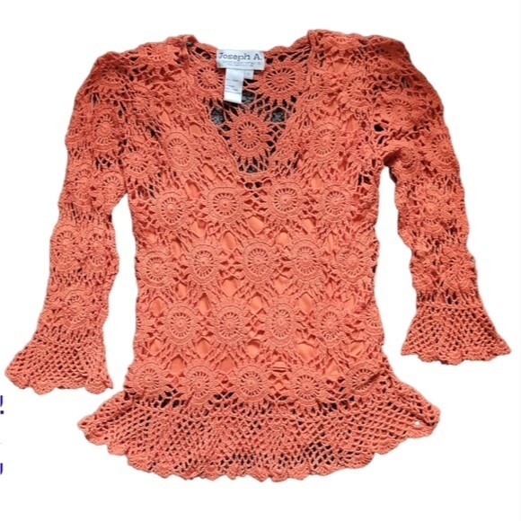 Joseph A Orange LS Crochet Top - S - Picture 3 of 14